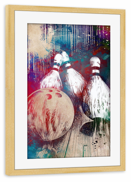 Poster mit Rahmen kiefer "Bowling Sportkunst A" artboxONE - Sport,Sport / Motivation - Bowling,Schüssel,Sport,Grafik,Illustration