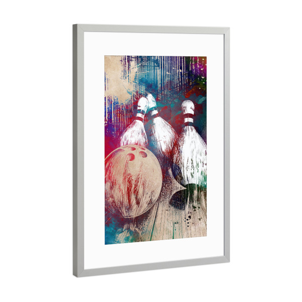 Poster mit Rahmen Silber "Bowling Sportkunst A" artboxONE - Sport,Sport / Motivation - Bowling,Schüssel,Sport,Grafik,Illustration