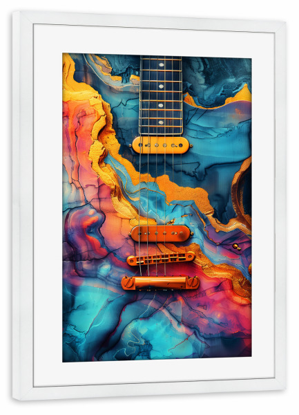 Poster mit Rahmen weiß "Gitarrenmusikinstrumentenkunst G" artboxONE - Musik - Gitarre,Gitarren,Musik,Ton,Instrument,Musikinstrument