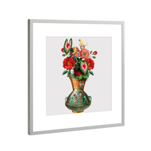 Poster mit Rahmen Silber "Vase collage art" artboxONE - Floral