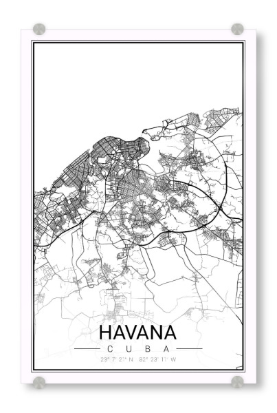 Acrylglasbild "Stadt Havanna" artboxONE - Schwarzweiß,Städte / Weitere,Kartografie