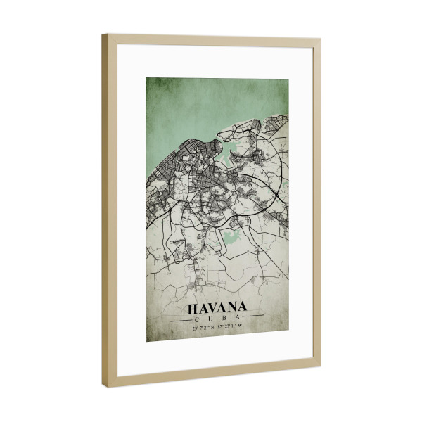 Poster mit Rahmen Gold "Havanna Vintage CityMap" artboxONE - Städte / Weitere,Kartografie