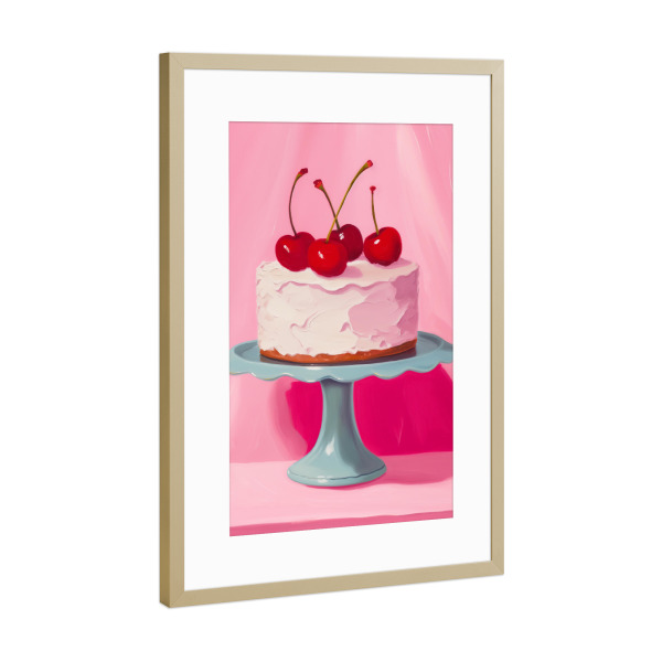 Poster mit Rahmen Gold "Pinke Kirschtorte" artboxONE - Abstrakt,Essen & Trinken / Obst & Gemüse