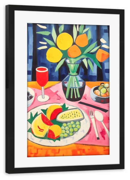 Poster mit Rahmen schwarz "Gedeckter Tisch" artboxONE - Abstrakt,Essen & Trinken / Alkohol,Essen & Trinken / Obst & Gemüse