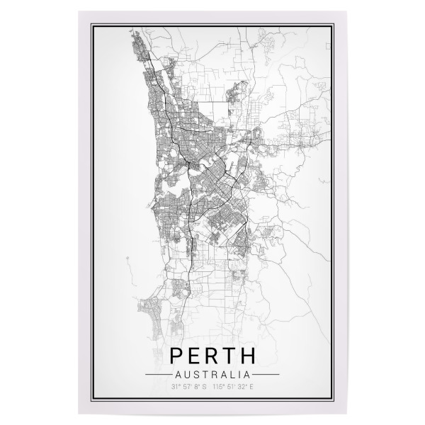 Poster 30x20 cm "Citymap Perth - Australien" artboxONE - Schwarzweiß,Städte / Weitere,Kartografie - Perth,Karte,Schwarzweiß,Australien