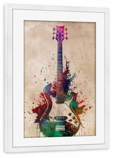 Poster mit Rahmen weiß "Gitarrenmusikinstrumentenkunst A" artboxONE - Musik - Gitarre,Gitarren,Musik,Ton,Instrument,Musikinstrument,Grafik