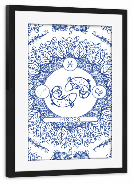 Poster mit Rahmen schwarz "Zodiac - Portuguese - Pisces" artboxONE - Natur,Floral,Abstrakt