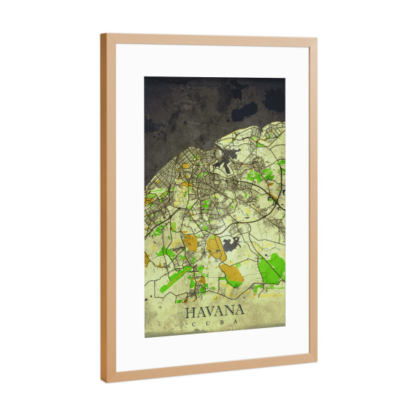 Poster mit Rahmen Kupfer "Havanna Vintage City Map" artboxONE - Städte / Weitere,Kartografie