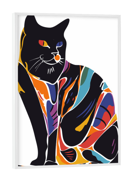 Poster mit weißem Rahmen "Colorful abstract black cat" artboxONE - Abstrakt