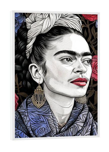 Poster mit weißem Rahmen "Frida-Porträt D" artboxONE - Menschen,Für Mama,Für Papa - Frida,Frida kahlo,Porträt,Illustration,Porträt frida kahlo