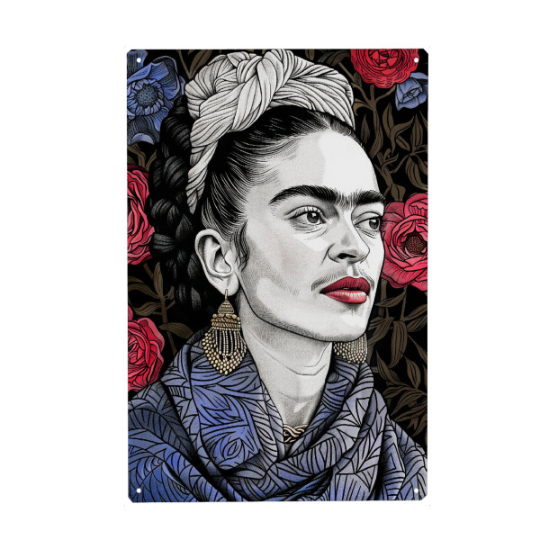 Holzbild "Frida-Porträt D" artboxONE - Menschen,Für Mama,Für Papa - Frida,Frida kahlo,Porträt,Illustration,Porträt frida kahlo