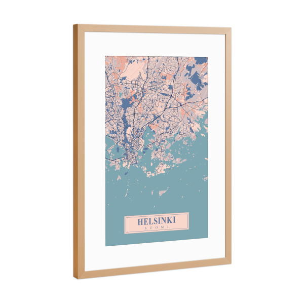 Poster mit Rahmen Kupfer "Helsinki Stadt Map" artboxONE - Städte / Weitere,Kartografie
