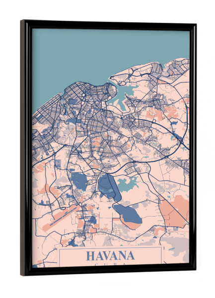 Poster mit schwarzem Rahmen "Havanna Stadt Map" artboxONE - Städte / Weitere,Kartografie