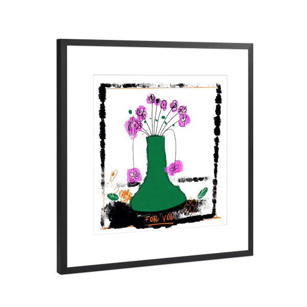 Poster mit Rahmen Schwarz (Metallic) "Green abstract flower vase" artboxONE - Floral,Abstrakt