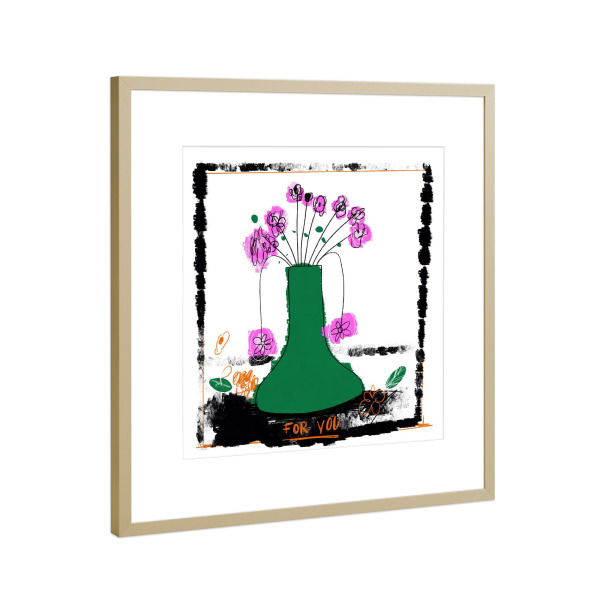 Poster mit Rahmen Gold "Green abstract flower vase" artboxONE - Floral,Abstrakt