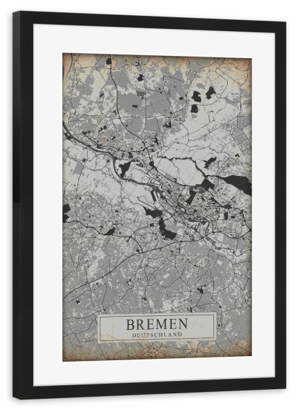 Poster mit Rahmen schwarz "Bremen Retro Stadtplan" artboxONE - Schwarzweiß,Städte / Weitere,Kartografie