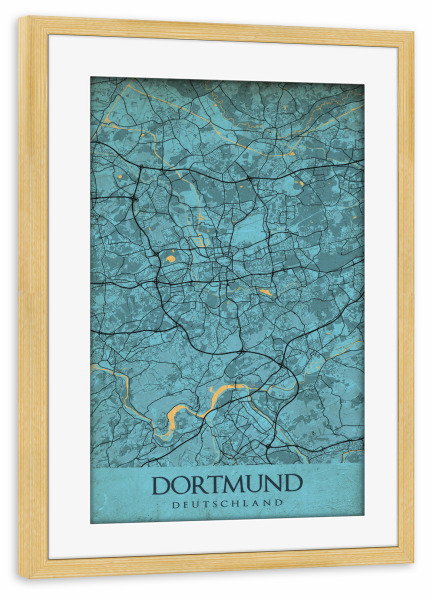 Poster mit Rahmen kiefer "Dortmund Vintage Karte" artboxONE - Städte / Weitere,Kartografie