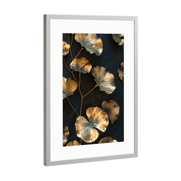 Poster mit Rahmen Silber "Gingko Gold" artboxONE - Natur - Gingko,Gold,Deko,Pflanze,Wohnzimmer,Ruhig,Eukalyptus