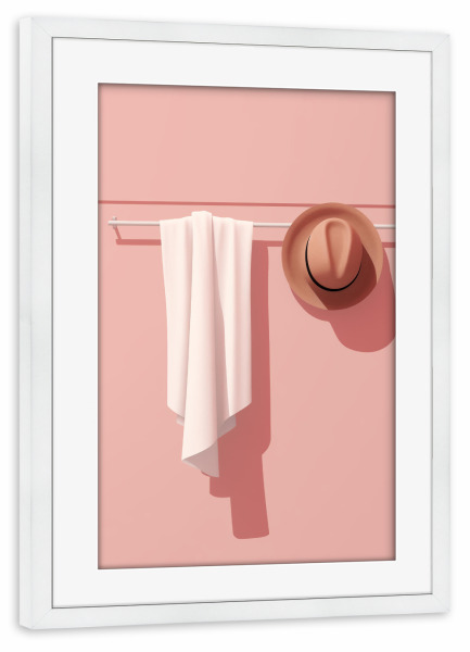 Poster mit Rahmen weiß "Hut und Handtuch" artboxONE - Reise,Reise / Strand und Meer