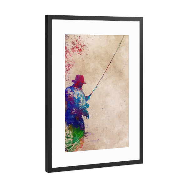 Poster mit Rahmen Schwarz (Metallic) "Angelsport Kunst C" artboxONE - Sport,Sport / Sommerspiele - Angeln,Fischer,Sport,Fisch,Grafik