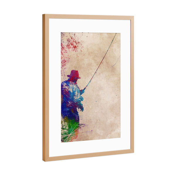 Poster mit Rahmen Kupfer "Angelsport Kunst C" artboxONE - Sport,Sport / Sommerspiele - Angeln,Fischer,Sport,Fisch,Grafik