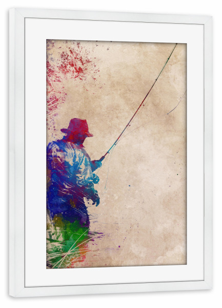 Poster mit Rahmen weiß "Angelsport Kunst C" artboxONE - Sport,Sport / Sommerspiele - Angeln,Fischer,Sport,Fisch,Grafik
