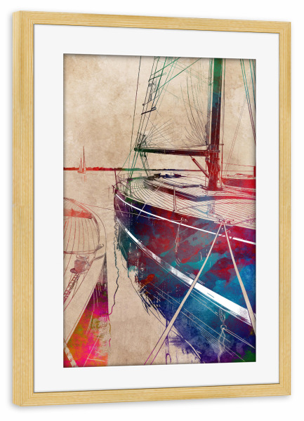 Poster mit Rahmen kiefer "Yacht-Rennboote U" artboxONE - Sport,Sport / Sommerspiele - Yacht,Rennen,Boote,Sport,Segeln,Boot