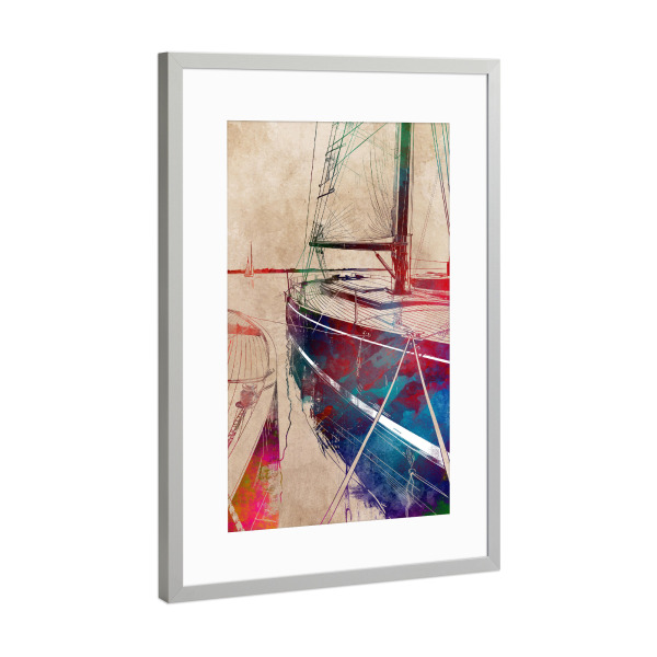 Poster mit Rahmen Silber "Yacht-Rennboote U" artboxONE - Sport,Sport / Sommerspiele - Yacht,Rennen,Boote,Sport,Segeln,Boot