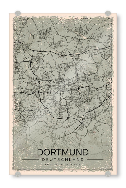 Acrylglasbild "Dortmund Retro Map" artboxONE - Städte / Weitere,Kartografie