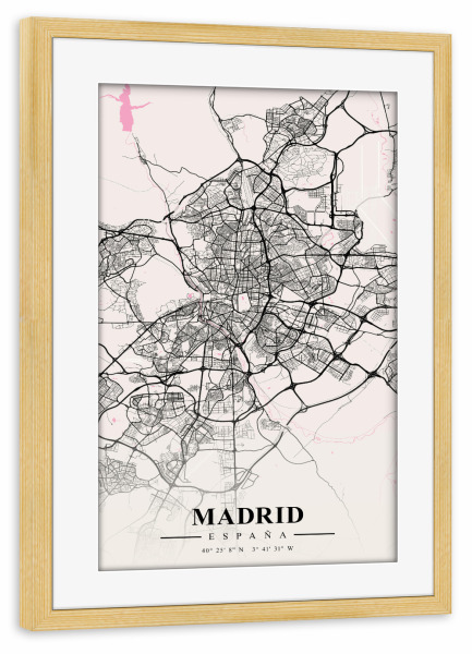 Poster mit Rahmen kiefer "Map Madrid" artboxONE - Städte / Weitere,Kartografie