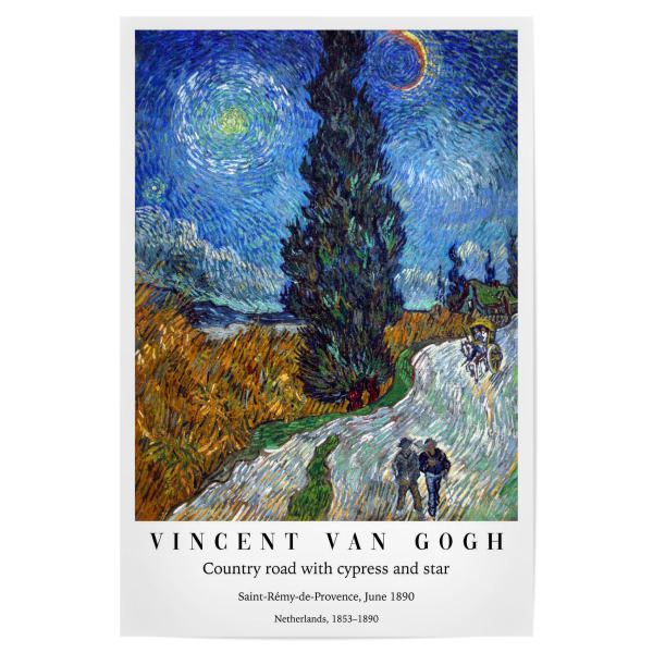 Poster 30x20 cm "Straße mit Zypresse und Sternen" artboxONE - Typografie,Natur,Menschen