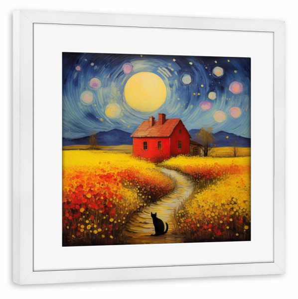 Poster mit Rahmen weiß "Italienische Landschaft mit Katze" artboxONE - Natur,Tiere,Abstrakt