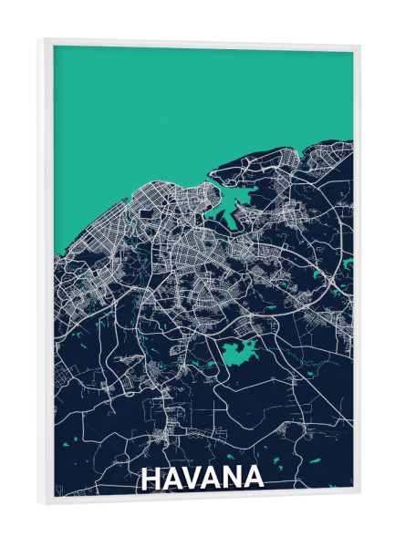 Poster mit weißem Rahmen "Havanna Map" artboxONE - Städte / Weitere,Kartografie