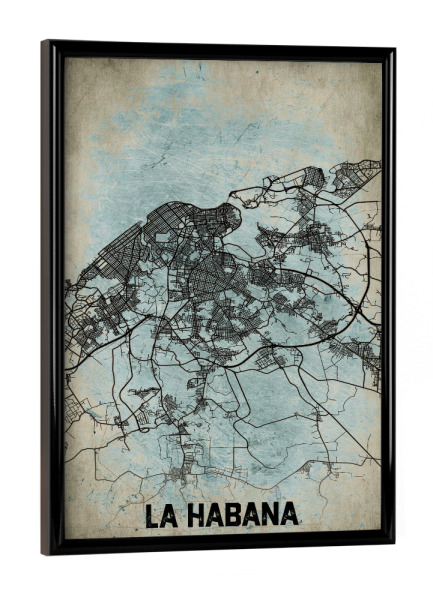 Poster mit schwarzem Rahmen "Havanna Retro Map" artboxONE - Städte / Weitere