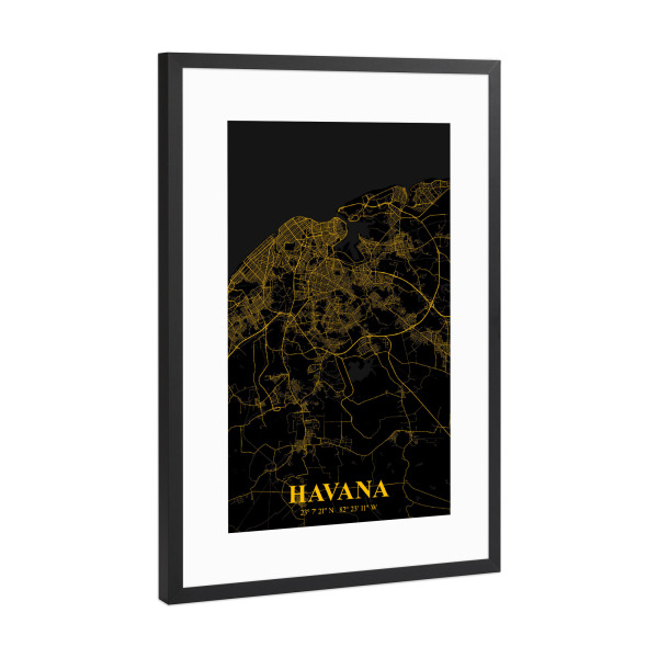 Poster mit Rahmen Schwarz (Metallic) "City Map Havanna" artboxONE - Städte / Weitere,Kartografie