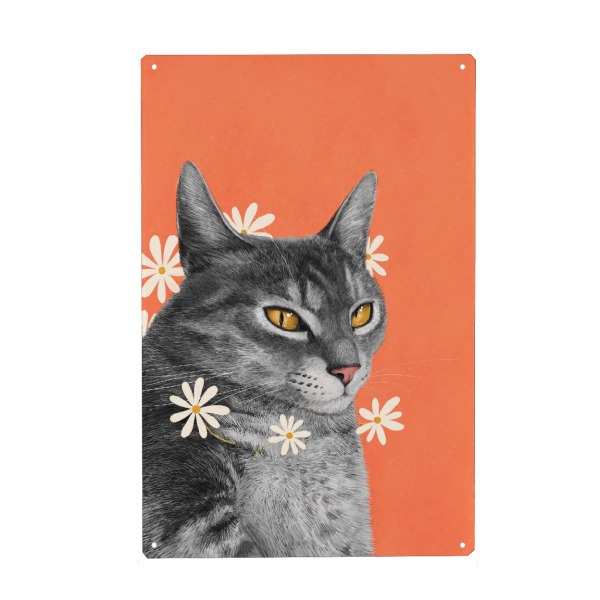 Holzbild "Katze mit Kamillenblüten" artboxONE - Floral,Für Kinder,Tiere,Für Mama,Lustig
