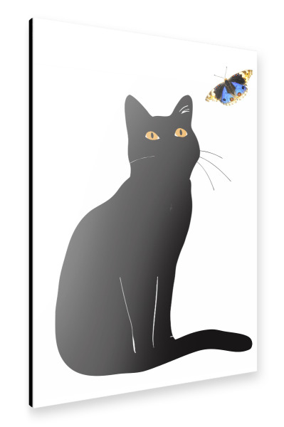 Alu-Dibond "Black cat and blue butterfly" 30x20 cm artboxONE