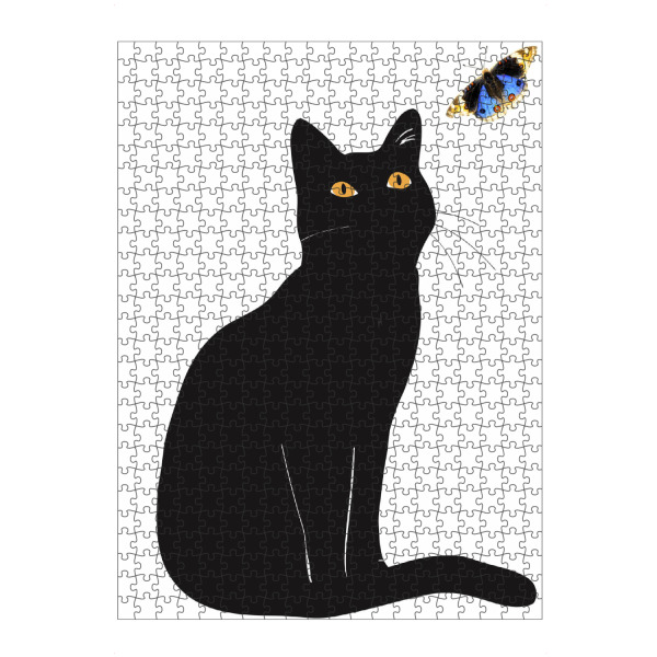 Puzzle Ravensburger "Black cat and blue butterfly" artboxONE - Natur,Tiere,Schwarzweiß