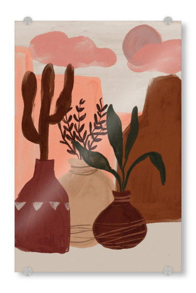 Acrylglasbild "Mexico Vibes ll" artboxONE - Floral,Abstrakt,Für Mama - Mexico,Stillleben,Illustration,Pastell,Rosa,Braun,Wolke,Vase,Treechild