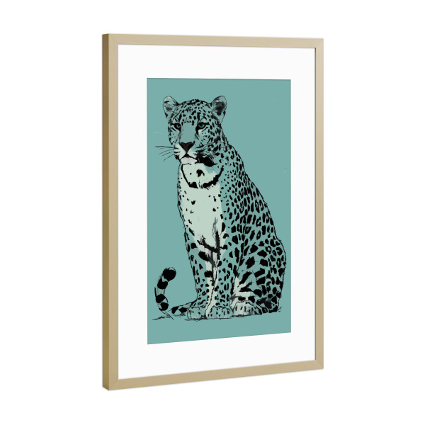 Poster mit Rahmen Gold "Leopard animal line art" artboxONE - Natur,Tiere - Leopard,Animal,Nature,Modern,Pop,Line art,Jungle,Wild animal,Drawing