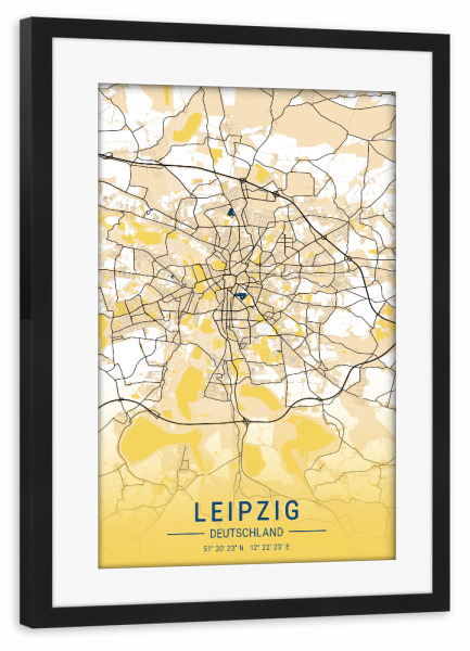 Poster mit Rahmen schwarz "Stadt Leipzig Sachsen" artboxONE - Städte / Weitere,Kartografie