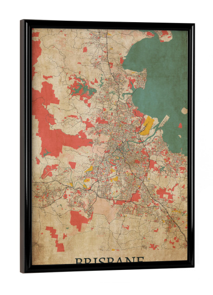 Poster mit schwarzem Rahmen "Retro Map Brisbane" artboxONE - Städte / Weitere,Kartografie