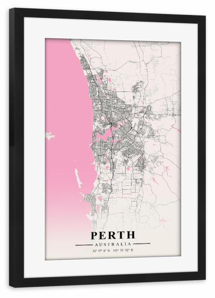 Poster mit Rahmen schwarz "City Perth" artboxONE - Städte / Weitere,Kartografie
