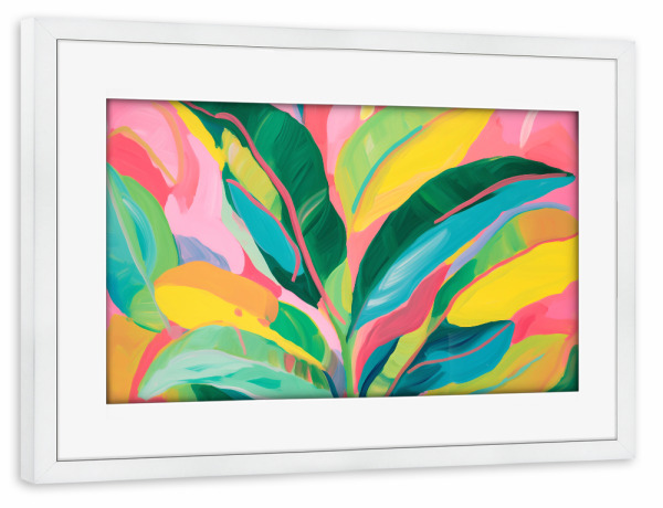 Poster mit Rahmen weiß "Bunte Jungle Pflanze" artboxONE - Natur,Floral,Abstrakt