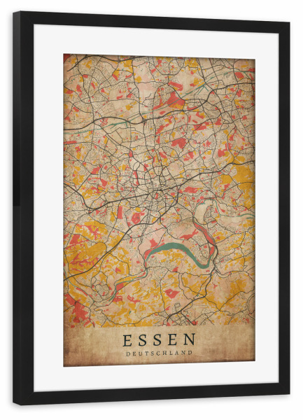 Poster mit Rahmen schwarz "Essen Retro Map" artboxONE - Städte / Weitere,Kartografie