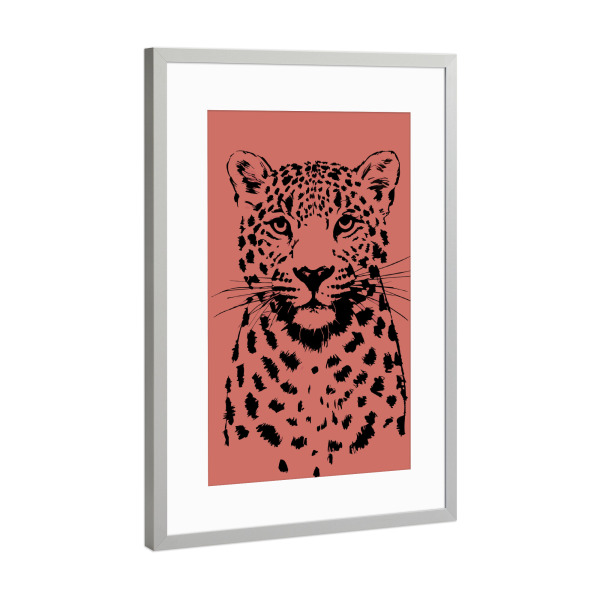 Poster mit Rahmen Silber "Leopard Head" artboxONE - Tiere