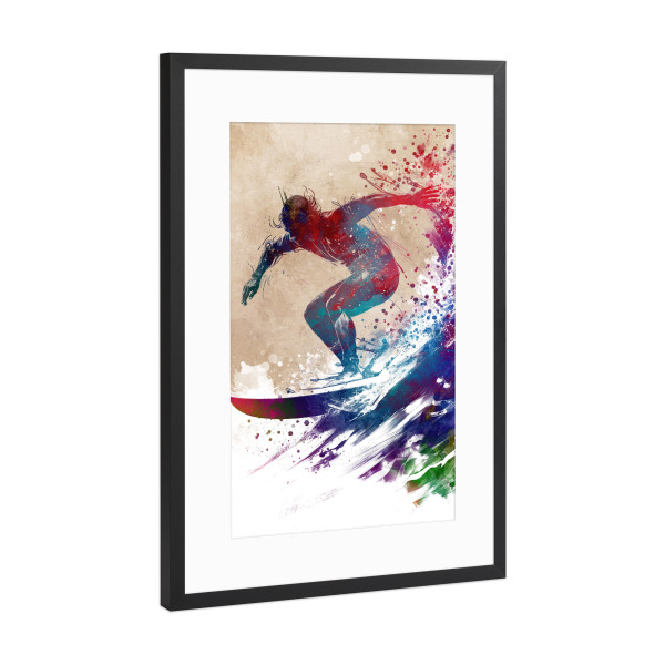 Poster mit Rahmen Schwarz (Metallic) "Surfersportkunst D" artboxONE - Sport,Sport / Sommerspiele - Sport,Surfer,Surfen,Schwimmen,Wassersport,Grafik