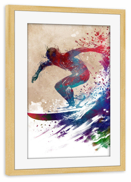 Poster mit Rahmen kiefer "Surfersportkunst D" artboxONE - Sport,Sport / Sommerspiele - Sport,Surfer,Surfen,Schwimmen,Wassersport,Grafik