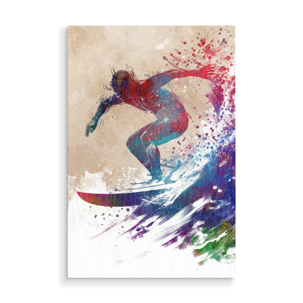 Holzbild "Surfersportkunst D" artboxONE - Sport,Sport / Sommerspiele - Sport,Surfer,Surfen,Schwimmen,Wassersport,Grafik