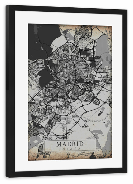 Poster mit Rahmen schwarz "Madrid Retro City" artboxONE - Städte / Weitere,Kartografie